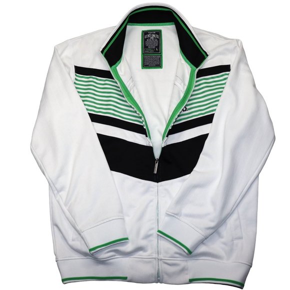 Marc Ecko Other - ECKO UNLTD Jacket Zip Front Size Large White Green Black Accents Stripes